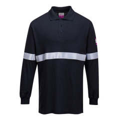 PORTWEST FR03 Flame Resistant Anti-Static Long Sleeve Polo Shirt with Reflective Tape