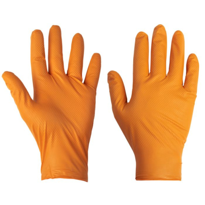 SUPERTOUCH ORANGE DISPOSABLE NITRILE DIAMOND GRIP GLOVES