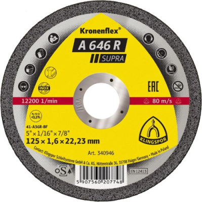 Klingspor A 646 R Supra Kronenflex Cutting-Off Wheels – 1.6–1.9 mm for Steel