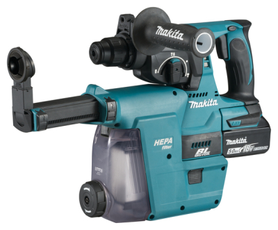 Makita DHR242RTJW 18V LXT Brushless Rotary Hammer 26mm – With DX06 Extractor, 2x 5.0Ah Batteries, Charger & Makpac