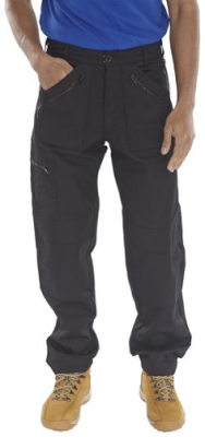 CLICK Action Work Trousers – Black – Size 36, Durable Polycotton Trade Pants