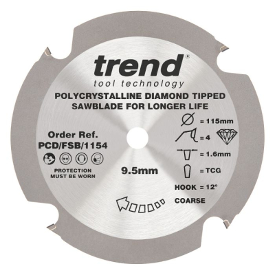 Trend PCD/FSB/1154 Trend PCD Fibre Cement Circular Saw Blade 115mm x 9.5mm x 4T