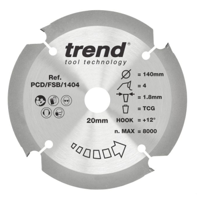 Trend PCD/FSB/1604 Trend PCD Fibre Cement Circular Saw Blade 160mm x 20mm x 4T