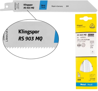 Klingspor RS 903 MQ Special Reciprocating Saw Blade – For Sheet Metal & Steel